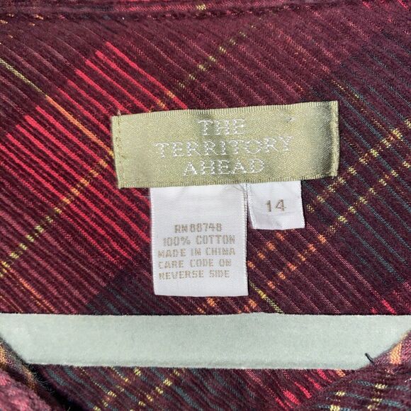 Territory Ahead Womens Size 14 Corduroy Dress Snap Button Long Sleeve Plaid Red - Picture 5 of 6